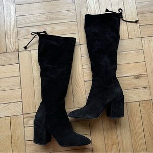 Aquatalia Floriana black suede knee high boot, size 8, waterproof